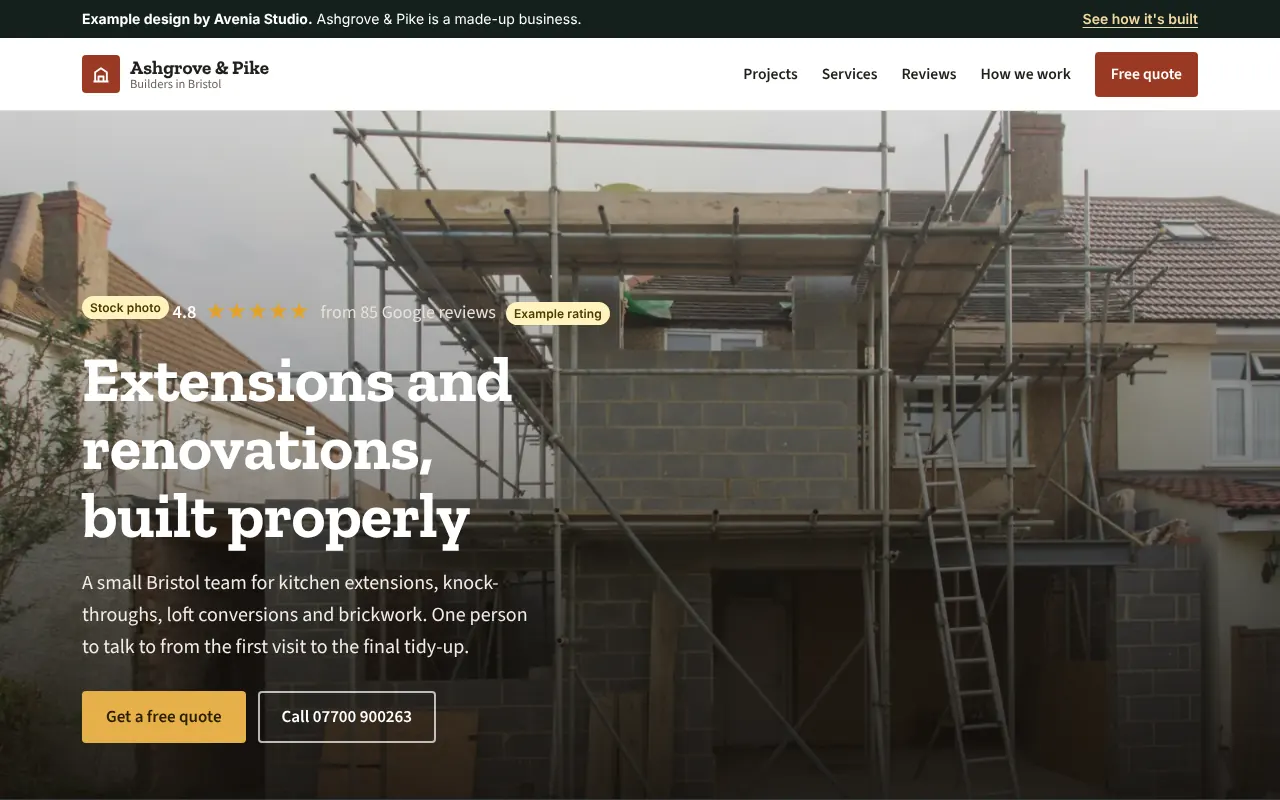 The example builder's website on a laptop